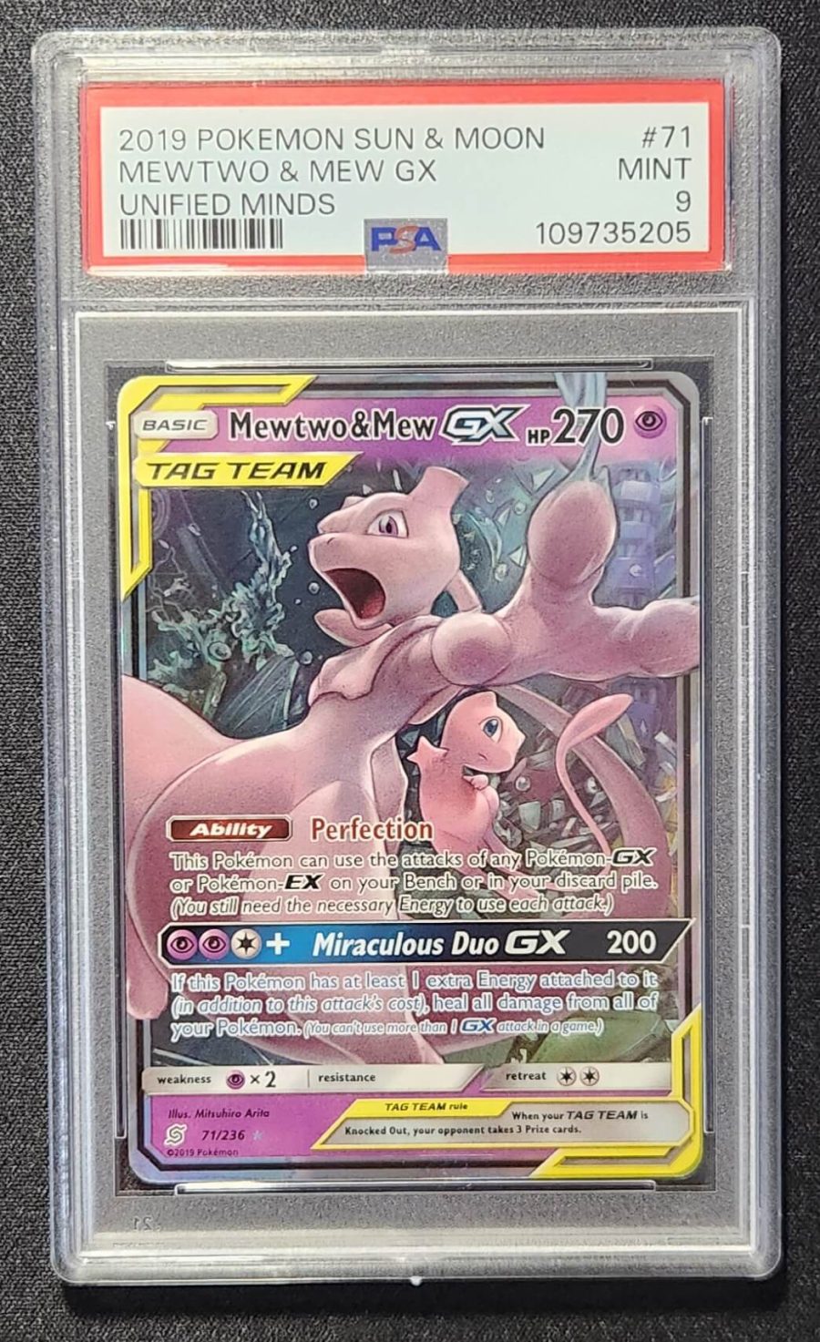 PSA 9 Mewtwo & Mew GX 71/236